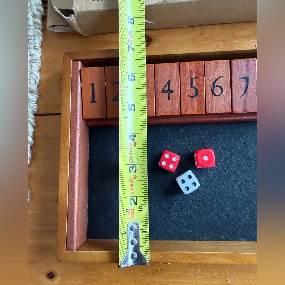 GlobalDream Natural Brown “Shut The Box” Dice Game, Wooden Board Table Math Game